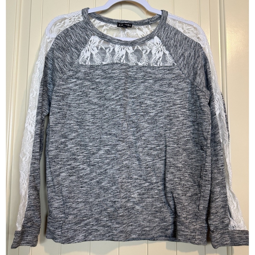 Express Lace‎ Accent terry knit long sleeve top shirt sweatshirt sz S